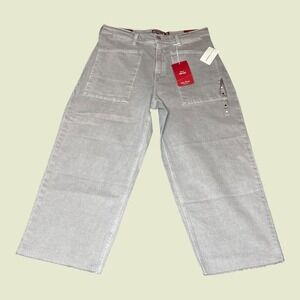 NEW Lucky Brand Legend Beige High Rise Wide Leg Crop Jeans Raw Hem Womens 12/31